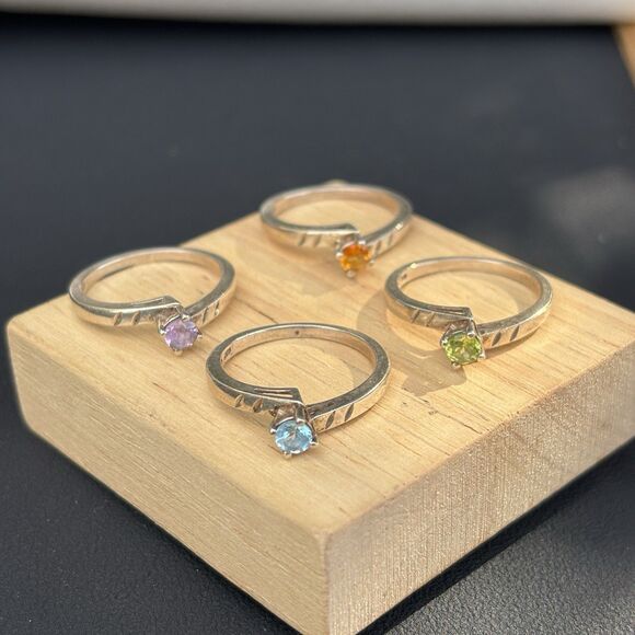 RARE Silpada 925 Sterling Silver Multi Gemstone Stacking Rings Set of 4 Size 7.5 - Picture 4 of 7